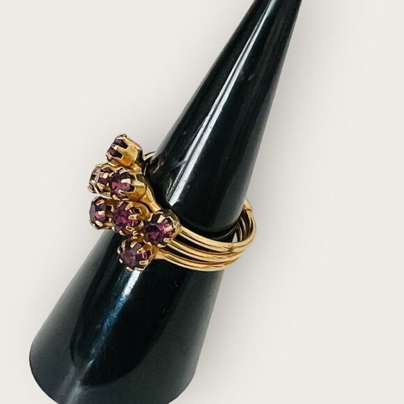 Vintage stackable gold plated ring size 6, amethyst crystals - Picture 6 of 8